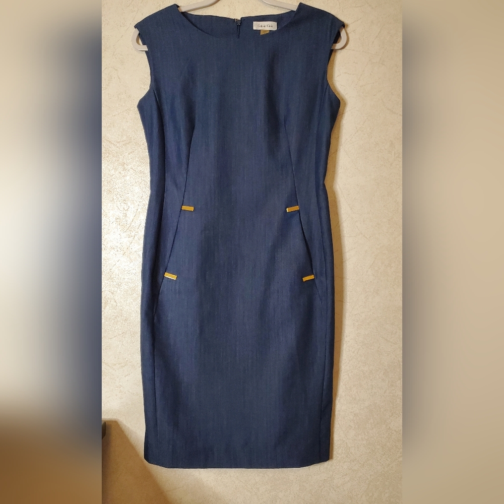Calvin Klein Blue Midi Dress with Gold Details